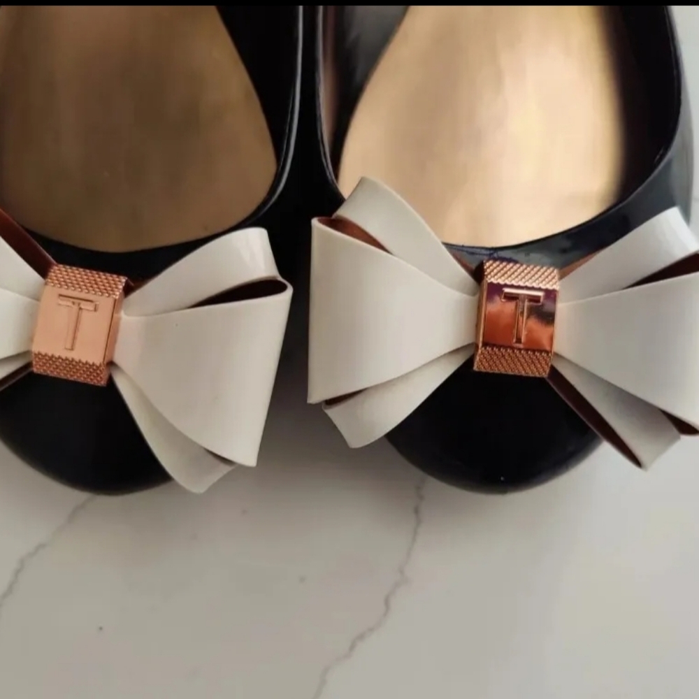 TED BAKER Bow Flats Slip On Shoes Ballerina Pumps UK6 EU439 Black Cream £55 - Picture 3 of 11